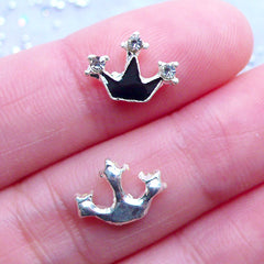 CLEARANCE Crown Nail Charms with Rhinestones | Bling Floating Charm | Princess Nail Art | Kawaii Nail Decoration | Nail Design | UV Resin Crafts | Memory Locket Charm Supplies (2pcs / Black / 11mm x 9mm)