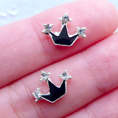 CLEARANCE Crown Nail Charms with Rhinestones | Bling Floating Charm | Princess Nail Art | Kawaii Nail Decoration | Nail Design | UV Resin Crafts | Memory Locket Charm Supplies (2pcs / Black / 11mm x 9mm)