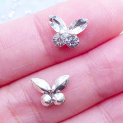 Butterfly Nail Charms | Rhinestone Floating Charm | Wedding Nail Art | Bling Bling Nail Designs | Nail Deco | UV Resin Art | Tiny Mini Embellishments (2pcs / Clear / 10mm x 7mm)