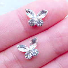 Butterfly Nail Charms | Rhinestone Floating Charm | Wedding Nail Art | Bling Bling Nail Designs | Nail Deco | UV Resin Art | Tiny Mini Embellishments (2pcs / Clear / 10mm x 7mm)