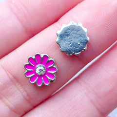 Chrysanthemum Floating Charms with Rhinestone for Living Locket | Floral Memory Lockets | Shaker Charm | Coneflower Nail Charms for Nail Deco | UV Resin Art (2pcs / Pink / 8mm)