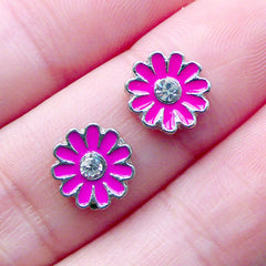 Chrysanthemum Floating Charms with Rhinestone for Living Locket | Floral Memory Lockets | Shaker Charm | Coneflower Nail Charms for Nail Deco | UV Resin Art (2pcs / Pink / 8mm)