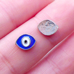 DEFECT Evil Eye Floating Charms | Protection Locket | Good Luck Memory Locket | Religion Living Lockets | Shaker Charm | Nazar Mati Judaism Supplies (2pcs / 7mm x 6mm)