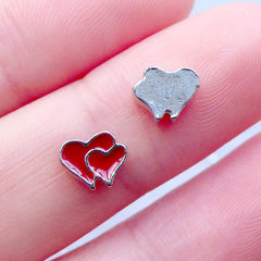 DEFECT Double Heart Floating Charms | Wedding Locket | Valentine's Day Locket | Memory Living Lockets | Red Heart Shaker Charm | Love Embellishments (2pcs / 7mm x 6mm)