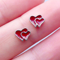 DEFECT Double Heart Floating Charms | Wedding Locket | Valentine's Day Locket | Memory Living Lockets | Red Heart Shaker Charm | Love Embellishments (2pcs / 7mm x 6mm)