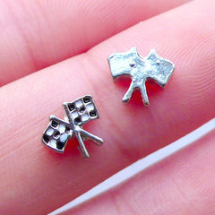 Auto Racing Flag Floating Charms | Chequered Flag Nail Charm | Checkered Flag Embellishment | Glass Memory Lockets | Formula One Living Locket | Shaker Charm Making (2pcs / 8mm x 6mm)