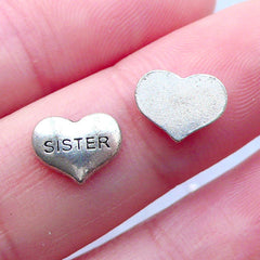 Sister Floating Charms in Heart Shape | Family Living Lockets | Memory Locket DIY | Shaker Charm | Birthday Gift Ideas (2pcs / 9mm x 7mm)