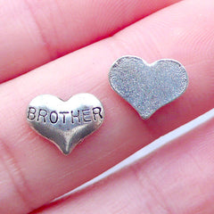 Brother Floating Charms in Heart Shape | Family Jewelry | Memory Living Locket Making | Floating Locket Supplies | Shaker Charm (2pcs / 10mm x 7mm)