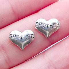 Brother Floating Charms in Heart Shape | Family Jewelry | Memory Living Locket Making | Floating Locket Supplies | Shaker Charm (2pcs / 10mm x 7mm)