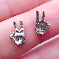 V Sign Floating Charms | Victory Hand Sign Charm | Living Memory Lockets | Floating Locket Making | Shaker Charm Supplies (2pcs / 6mm x 10mm)