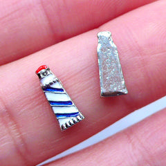 DEFECT Lighthouse Floating Charms | Nautical Jewellery | Glass Living Locket Charm | Memory Locket Making | Shaker Charm | Marine Sea Ocean Jewelry Findings (2pcs / 4mm x 10mm)