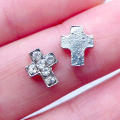 DEFECT Rhinestone Cross Floating Charms | Religion Jewelry | Shaker Charm Supplies | Baptism Locket | Glass Memory Living Locket Charm (2pcs / 6mm x 8mm)