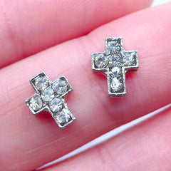 DEFECT Rhinestone Cross Floating Charms | Religion Jewelry | Shaker Charm Supplies | Baptism Locket | Glass Memory Living Locket Charm (2pcs / 6mm x 8mm)