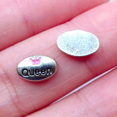 CLEARANCE Queen Floating Charms with Crown | Shaker Charm Making | Floating Memory Locket Findings | Glass Living Lockets (2pcs / 9mm x 6mm)