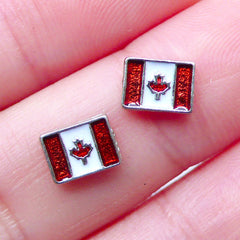 Canadian Flag Floating Charms | Flag of Canada | Glass Living Memory Locket Supplies | Small Metal Embellishments | Nail Designs (2pcs / 7mm x 5mm)