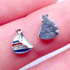 DEFECT Sailboat Floating Charms | Nautical Living Lockets | Sea Ocean Memory Locket Supplies | Shaker Charm | Sailing Jewelry | Mini Embellishments (2pcs / 7mm x 8mm)