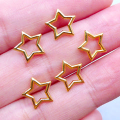 Gold Star Frame Charm for UV Resin Craft | Mini Open Bezel | Tiny Metal Cabochons | Kawaii Embellishment for Resin Filling (5pcs / Gold / 10mm x 9mm)