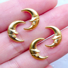 Sleeping Moon Face Embellishments for Kawaii UV Resin Craft | Small Cabochons for Resin Filling | Astronomy Open Bezel Jewellery DIY (4pcs / Gold / 10mm x 12mm / 2 Sided)