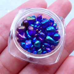 Iridescent Stones | Dollhouse Stone in Irregular Shapes | Mini Beans in Holographic Color | AB Jelly Beads (No Hole / AB Dark Blue)
