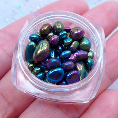 Aurora Borealis Stones | Tiny Fish Bowl Stone in Irregular Shapes | Holographic Beans | Iridescent Beads (No Hole / AB Black)