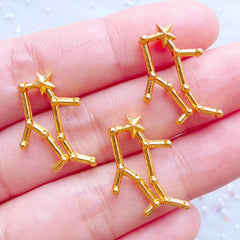 Gemini Zodiac Sign Charms | Astrology Star Map Charm | Astronomy Constellation Jewellery | Horoscope Filling Materials | UV Resin Crafts (3pcs / Gold / 15mm x 23mm)