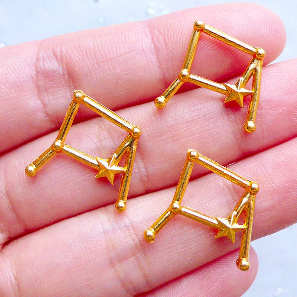 Libra Constellation Charms | Horoscope Star Map Charm | Cosmos Jewelry | Astrology Zodiac Charm | Astronomy Charms | UV Resin Filling Materials (3pcs / Gold / 18mm x 19mm)