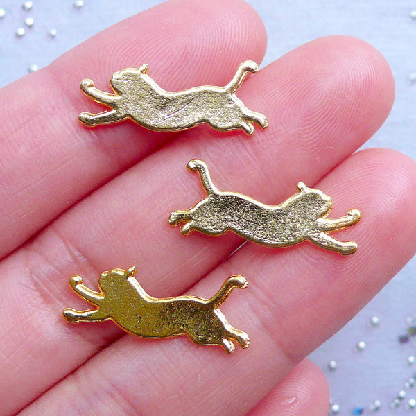 Lazy Cat Charms | Cute Kitty Charm | Kawaii Animal Filling Materials for Resin Crafts | UV Resin Supplies (3pcs / Gold / 20mm x 8mm)