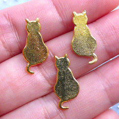Cat Sitting Charms | Kawaii Kitty Embellishments | Cute Metal Filling Materials | Epoxy Resin Crafts | UV Resin Art (3pcs / Gold / 8mm x 18mm)