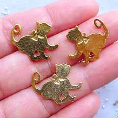 Lady Cat with Ribbon Charms | Kawaii Metal Embellishments | Filling Materials for Epoxy Resin | UV Resin Craft Supplies (3pcs / Gold / 18mm x 19mm)