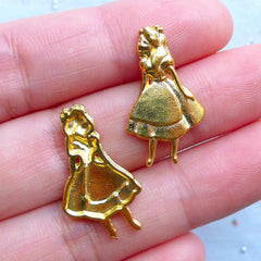 Alice in Wonderland Charms for UV Resin Art | Fairytale Embellishments | Fairy Tale Charm | Kawaii Metal Filling Material (3pcs / Gold / 14mm x 24mm)