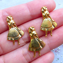 Alice in Wonderland Charms for UV Resin Art | Fairytale Embellishments | Fairy Tale Charm | Kawaii Metal Filling Material (3pcs / Gold / 14mm x 24mm)