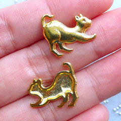 Small Cat Embellishments | Cat Stretching Charm | Pet Charms | Metal Filling Materials for UV Resin Art (3pcs / Gold / 17mm x 15mm)