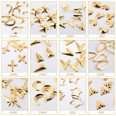 Metal Studs for Nail Art | Gold Nail Charms | Mini Embellishments for Resin Crafts (Moon Cross North Star Heart Triangle Teardrop Arrow)