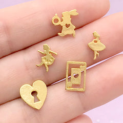 Alice in Wonderland Resin Inclusions | Fairy Tale Floating Charms | Mini Metal Embellishments for Resin Art | Resin Shaker Filler (5 pcs / Gold)