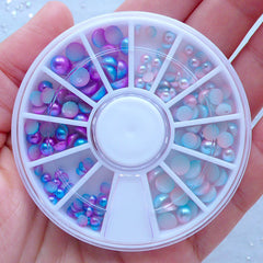 Colorful Gradient Mermaid Pearls | Kawaii Half Pearl in Pastel Rainbow Color | Unicorn Nail Designs (3mm, 4mm, 5mm & 6mm / Around 100-120pcs)
