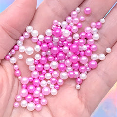 Assorted Pink Pearls in Various Sizes | Fake Pearl with No Hole | Mermaid Table Scatter | Kawaii Craft Supplies (Lovely Pink Princess / 2.5mm to 5mm / 150-200pcs)