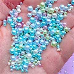 Pastel Pearl Assortment in Various Sizes | Kawaii Pearls with No Hole | Mermaid Jewellery Supplies | Beach Party Decoration (Tropical Island Paradise / 2.5mm to 5mm / 150-200pcs)