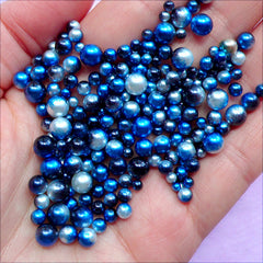 Blue Gradient Pearls in Various Sizes | Assorted ABS Pearls with No Hole | Mermaid Jewelry Making (Starry Night / 3mm to 6mm / 100-150pcs)