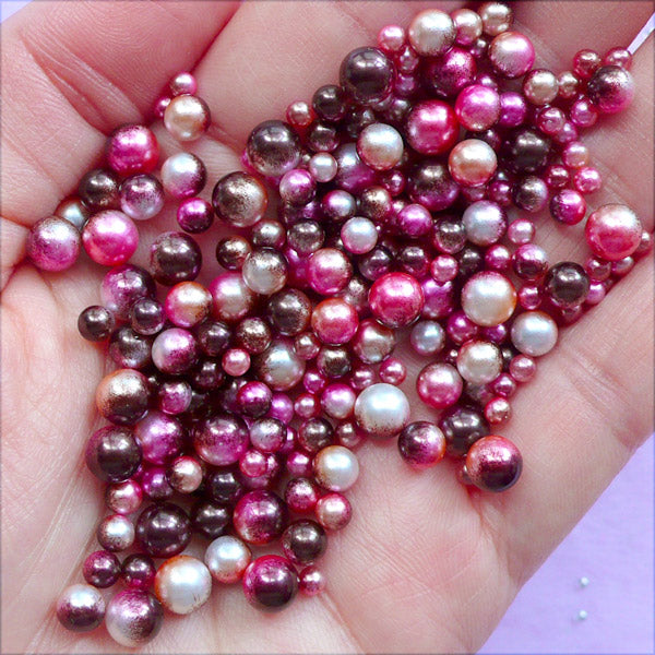 Wine Red Gradient Pearl Assortment | No Hole Faux Pearls with in Various Sizes | ABS Mermaid Pearl | Resin Art Supplies (Mystery Red / 3mm to 6mm / 100-150pcs)