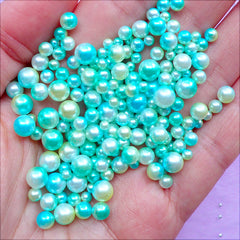 Round Mermaid Pearls in Various Sizes | Assorted No Hole Pearls in Blue and Green Gradient | Beach Decor (Aquamarine / 3mm to 6mm / 100-150pcs)