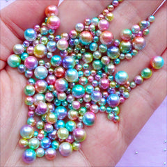 Rainbow Mermaid Pearl Assortment | Rainbow Gradient Unicorn Pearls in Various Sizes | Kawaii Round Pearls with No Hole (Unicorn Mermaid / 3mm to 6mm / 100-150pcs)