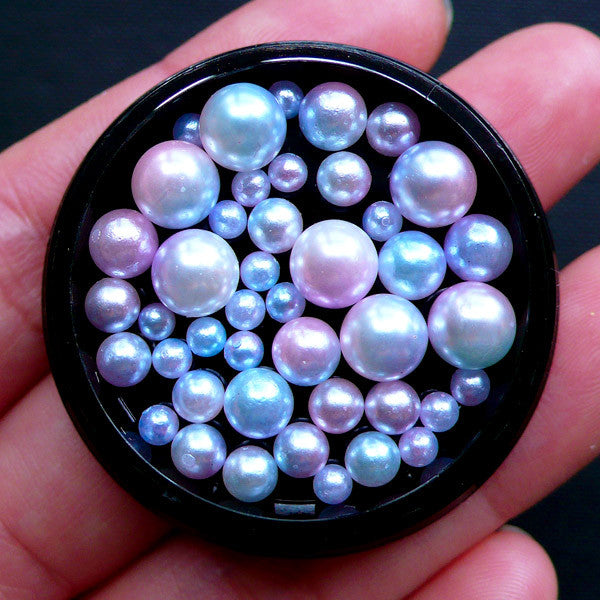 Pastel Gradient Mermaid Pearls | Rainbow Pearl in Kawaii Dreamy Color | Round Fake Pearls with No Hole (2.5mm, 3.5mm, 5mm & 6mm / Around 30-40pcs)