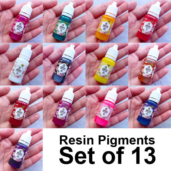 Resin Pigment Set | Epoxy Resin Colorant | UV Resin Color | Resin Coloring | Resin Dye | Kawaii Resin Art (Set of 13 Colors / 10 grams per bottle)