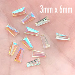 Trapezoid Resin Rhinestones for Jewelry Making | AB Clear Faceted Rhinestone for Nail Art | Resin Embellishments (12 pcs / 3mm x 6mm)