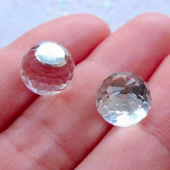 Disco Ball Rhinestones in 10mm | Flat Back Sphere Glass Crystal | Glue On Glass Gemstones | Faceted Glass Cabochon | Hair Bow Center (Clear / 5pcs)