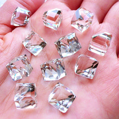 8mm Cubic Rhinestones with Flatback Silver Foiled Corner | Cube Shaped Glass Jewel | Glue On Glass Crystal | Faceted Square Gemstones | Bling Bling Decoration | Decoden Supplies (4pcs / 8mm / Clear)