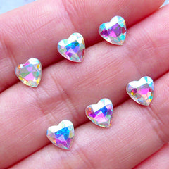 AB Heart Rhinestone | 6mm Pointed Back Rhinestones | Bling Bling Decoden Supplies | Wedding Decoration | Nail Art (6pcs / AB Clear)