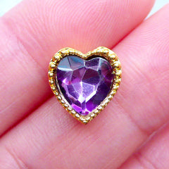 Heart Rhinestone with Setting | Bling Bling Embellishment | Hair Bow Center | Kawaii Decoden Supplies | Wedding Decorations (1 piece / Dark Purple / 10mm x 10mm)