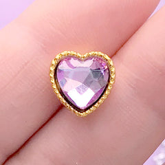 Acrylic Heart Gemstone with Gold Setting | Kawaii Rhinestone | Magical Girl Embellishment (1 piece / Purple / 10mm x 10mm)