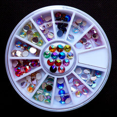 4mm Pointed Top Rhinestone Wheel | Assorted Acrylic Rhinestones in AB Colors | Phone Case Decoden Supplies | Bling Bling Nail Art | Scrapbooking & Card Making (Colorful Mix)